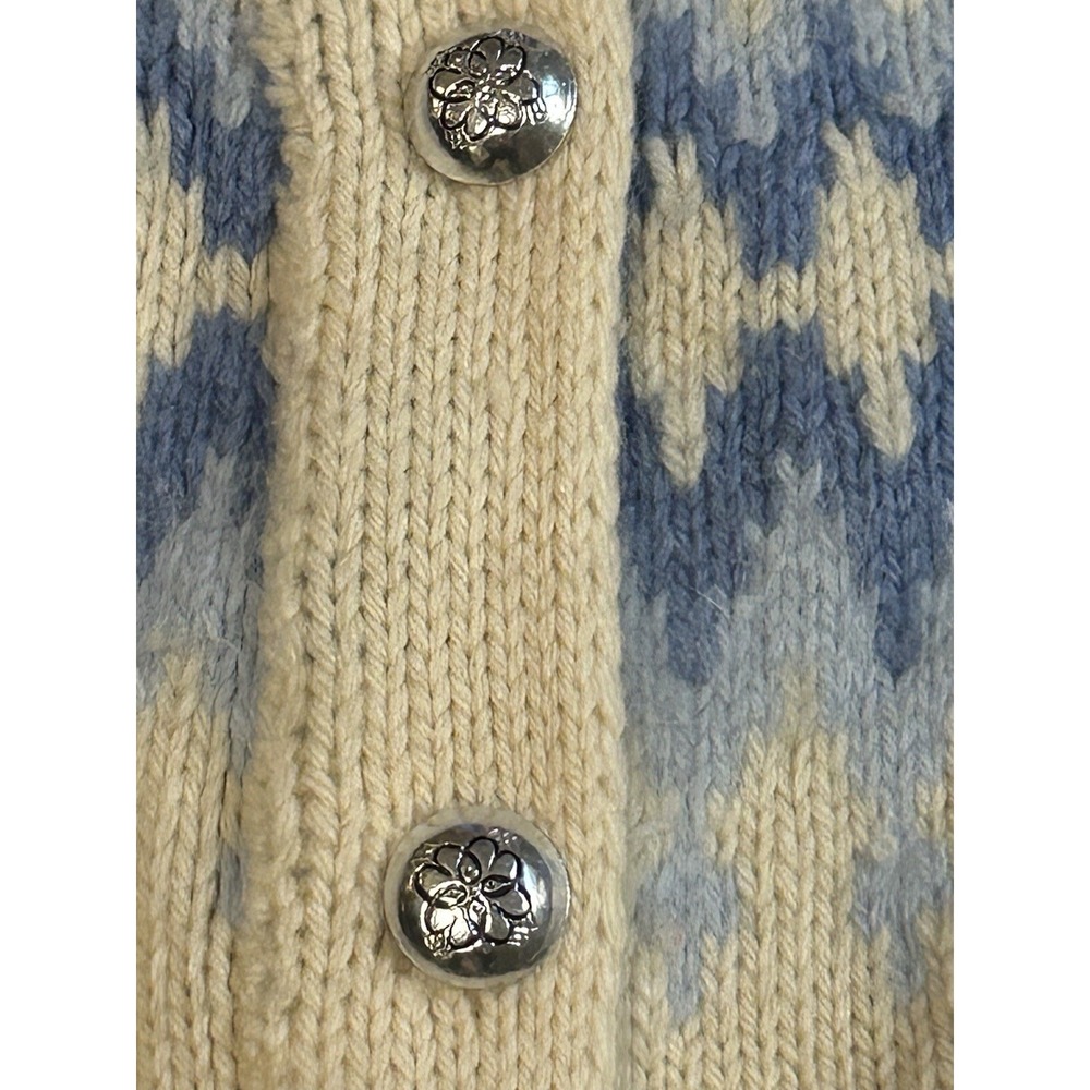 Handmade in Denmark‎ Wool XS (32" Chest) Fair Isle Cardigan Cream Blue Vintage - Picture 9 of 16